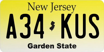 NJ license plate A34KUS