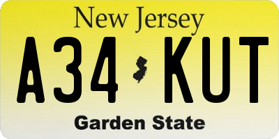 NJ license plate A34KUT