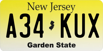 NJ license plate A34KUX