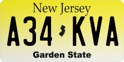 NJ license plate A34KVA
