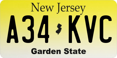 NJ license plate A34KVC