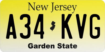 NJ license plate A34KVG