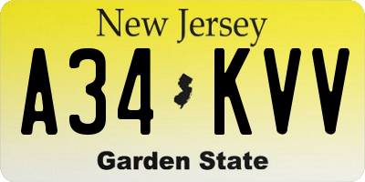 NJ license plate A34KVV