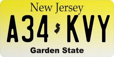 NJ license plate A34KVY