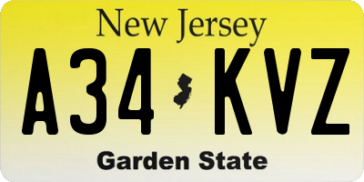 NJ license plate A34KVZ