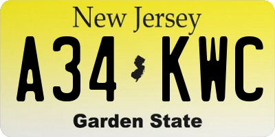 NJ license plate A34KWC