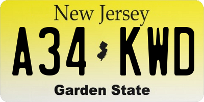 NJ license plate A34KWD