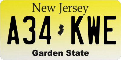 NJ license plate A34KWE