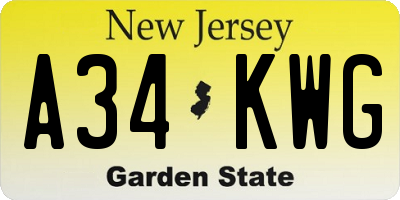 NJ license plate A34KWG