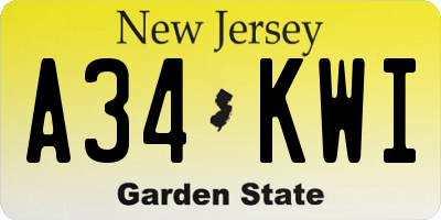 NJ license plate A34KWI