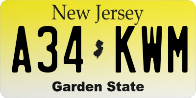 NJ license plate A34KWM