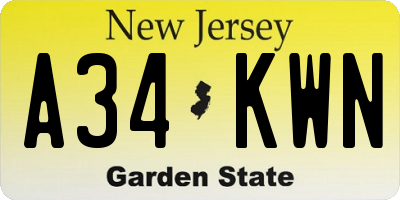NJ license plate A34KWN