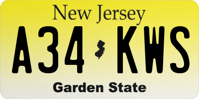 NJ license plate A34KWS