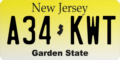NJ license plate A34KWT