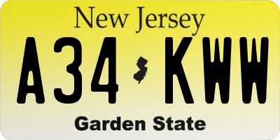 NJ license plate A34KWW