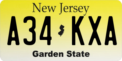 NJ license plate A34KXA