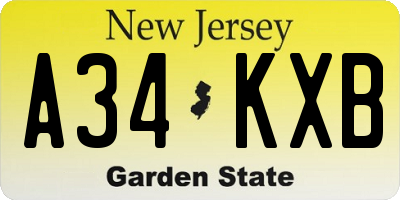 NJ license plate A34KXB
