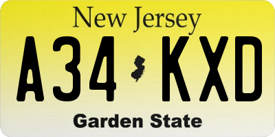 NJ license plate A34KXD