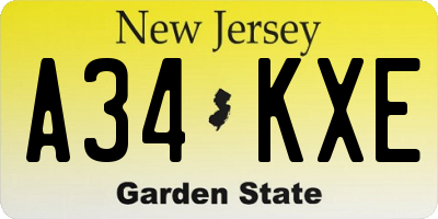 NJ license plate A34KXE
