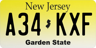 NJ license plate A34KXF