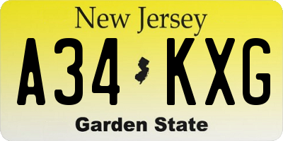 NJ license plate A34KXG