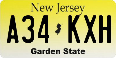 NJ license plate A34KXH