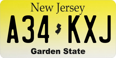 NJ license plate A34KXJ