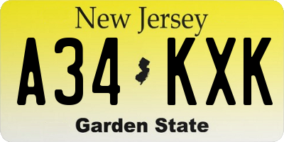 NJ license plate A34KXK