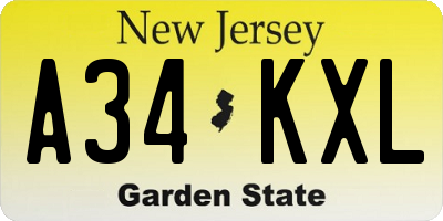 NJ license plate A34KXL