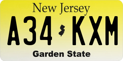 NJ license plate A34KXM