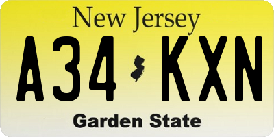 NJ license plate A34KXN