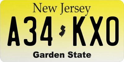 NJ license plate A34KXO