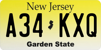 NJ license plate A34KXQ