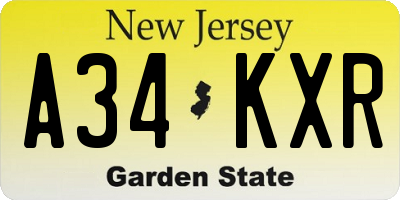NJ license plate A34KXR