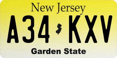 NJ license plate A34KXV