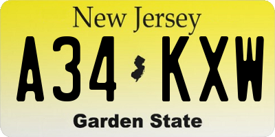 NJ license plate A34KXW