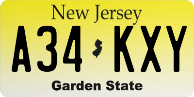 NJ license plate A34KXY