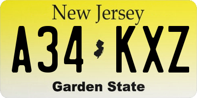 NJ license plate A34KXZ
