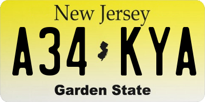 NJ license plate A34KYA