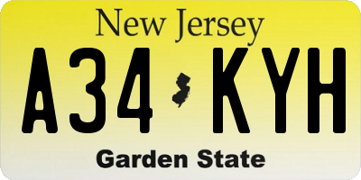 NJ license plate A34KYH