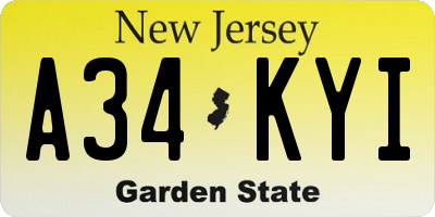 NJ license plate A34KYI