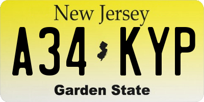 NJ license plate A34KYP