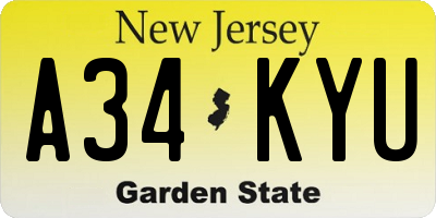NJ license plate A34KYU