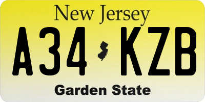 NJ license plate A34KZB