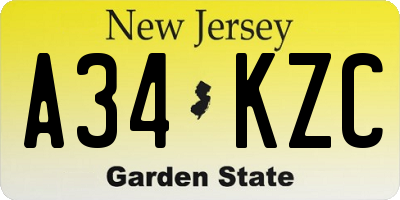 NJ license plate A34KZC