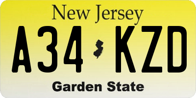 NJ license plate A34KZD
