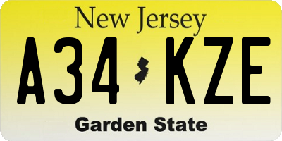 NJ license plate A34KZE