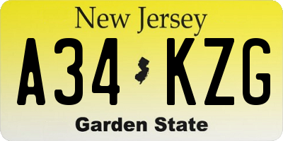 NJ license plate A34KZG