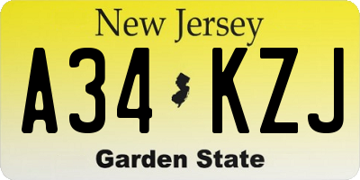 NJ license plate A34KZJ