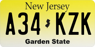 NJ license plate A34KZK